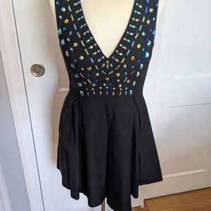 Bejeweled black deep vee dress